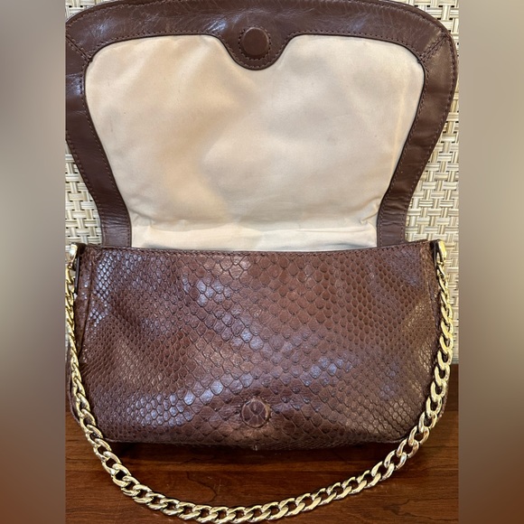 🌟HP🌟VTG 1990s Cole Haan Brown Reptile Embossed Leather Convertible Messenger - Picture 9 of 16